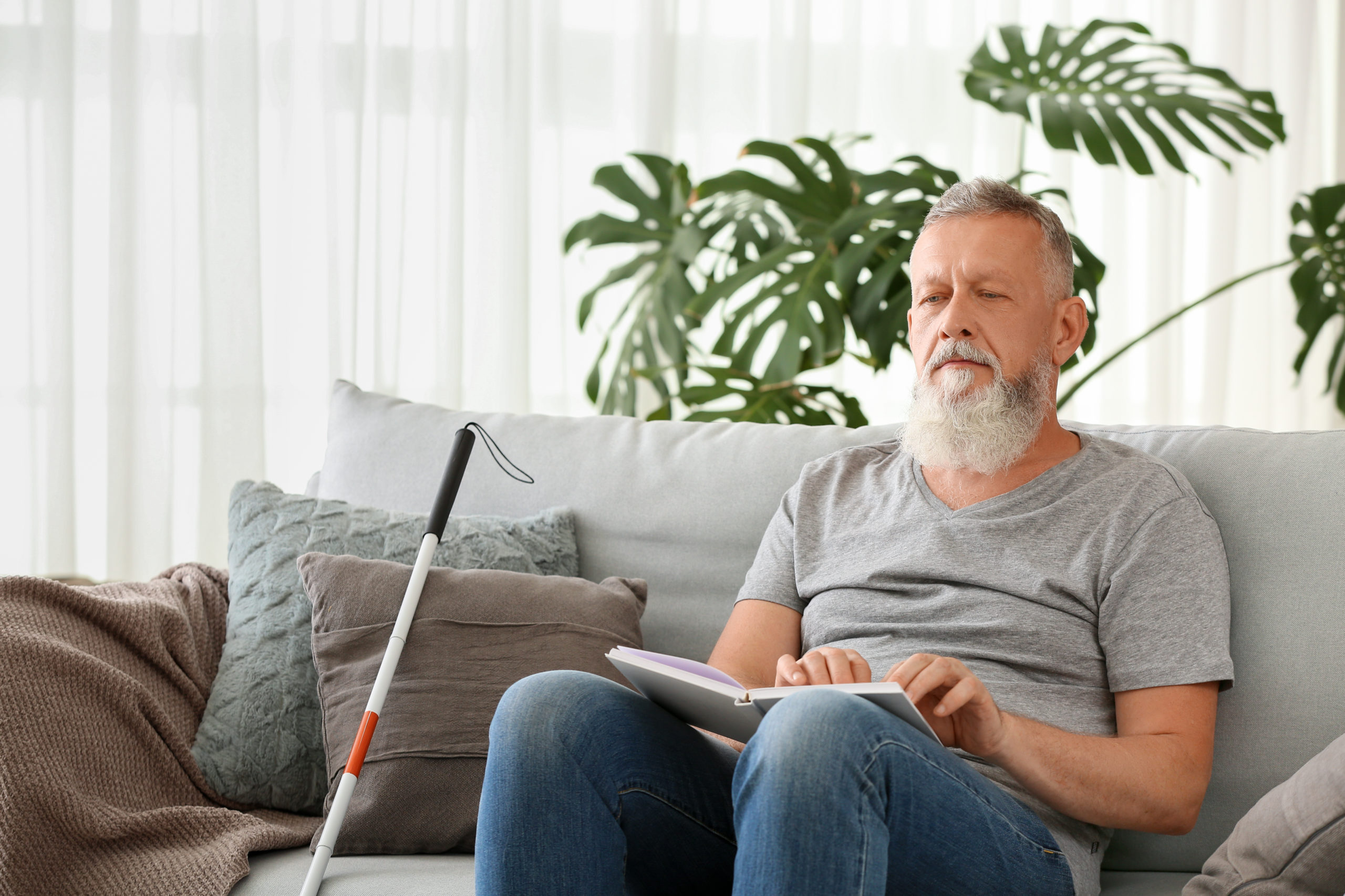 Man reading braille