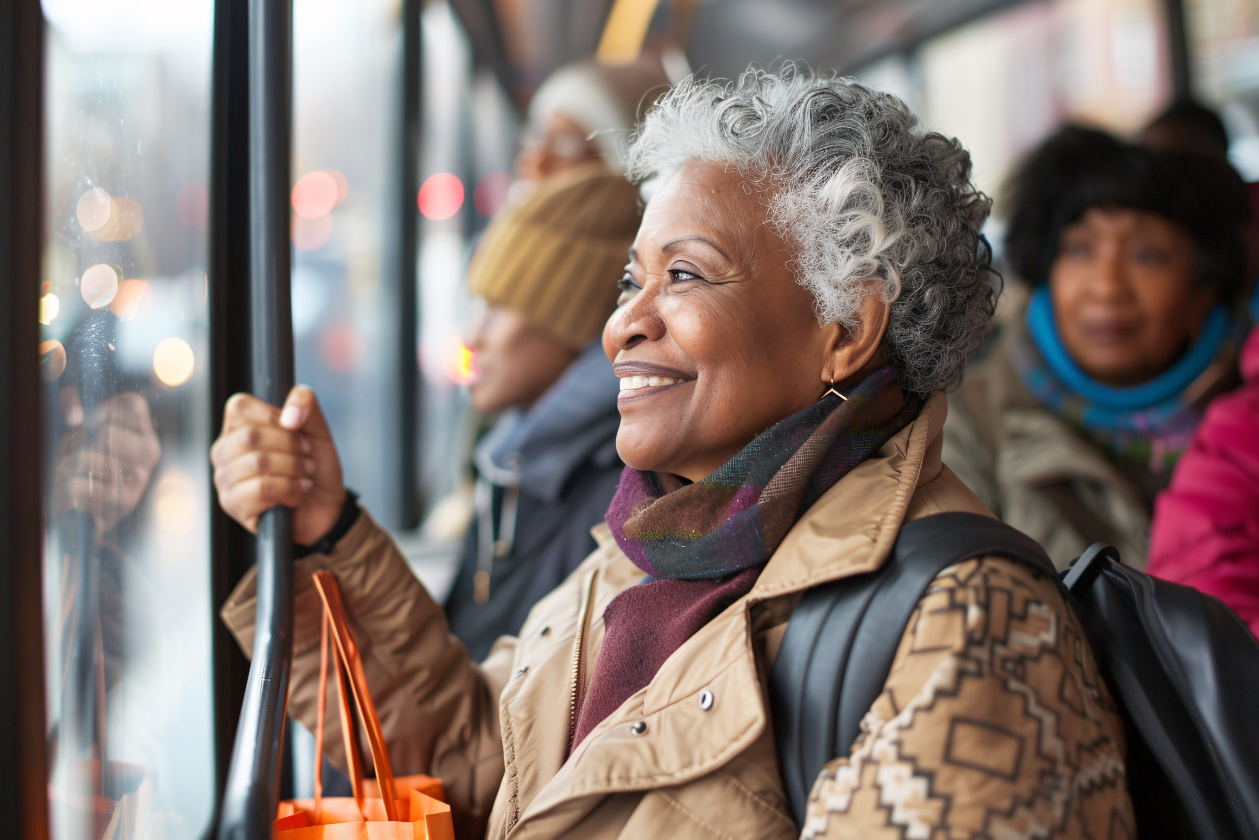 Woman on bus.