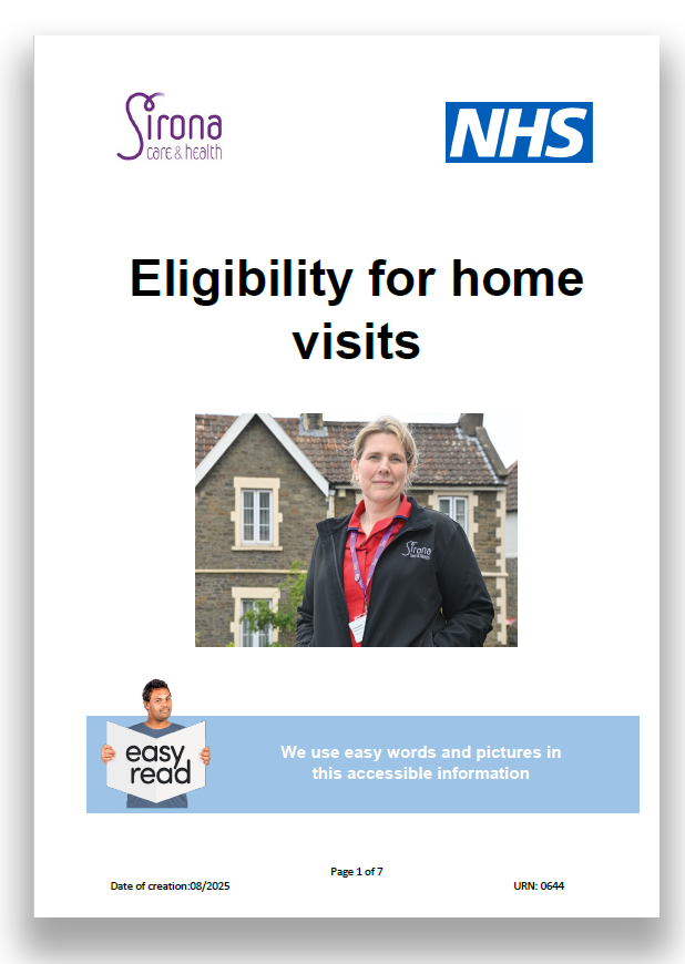 Eligibility for home visits easy read leaflet front cover and link to leaflet.