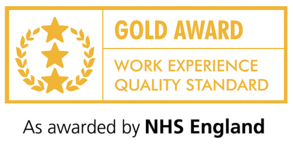 Gold Award. Work Experience Quality Standard. As awarded by NHS England.