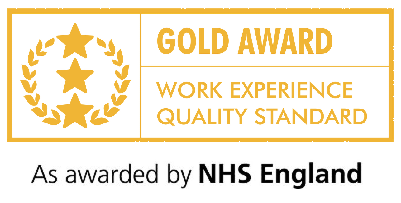Gold Award. Work Experience Quality Standard. As awarded by NHS England.