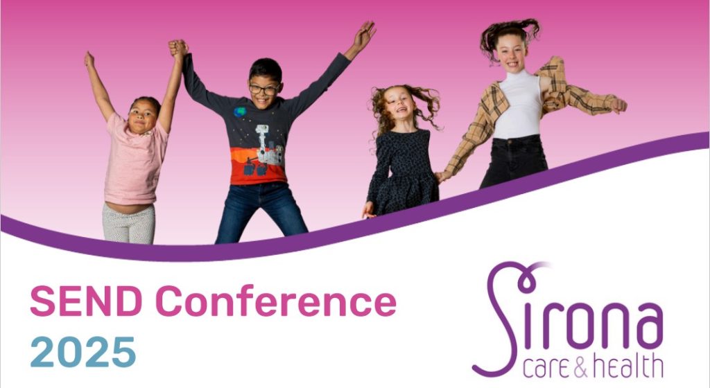 Image of children jumping in the area on poster advertising the SEND conference.
